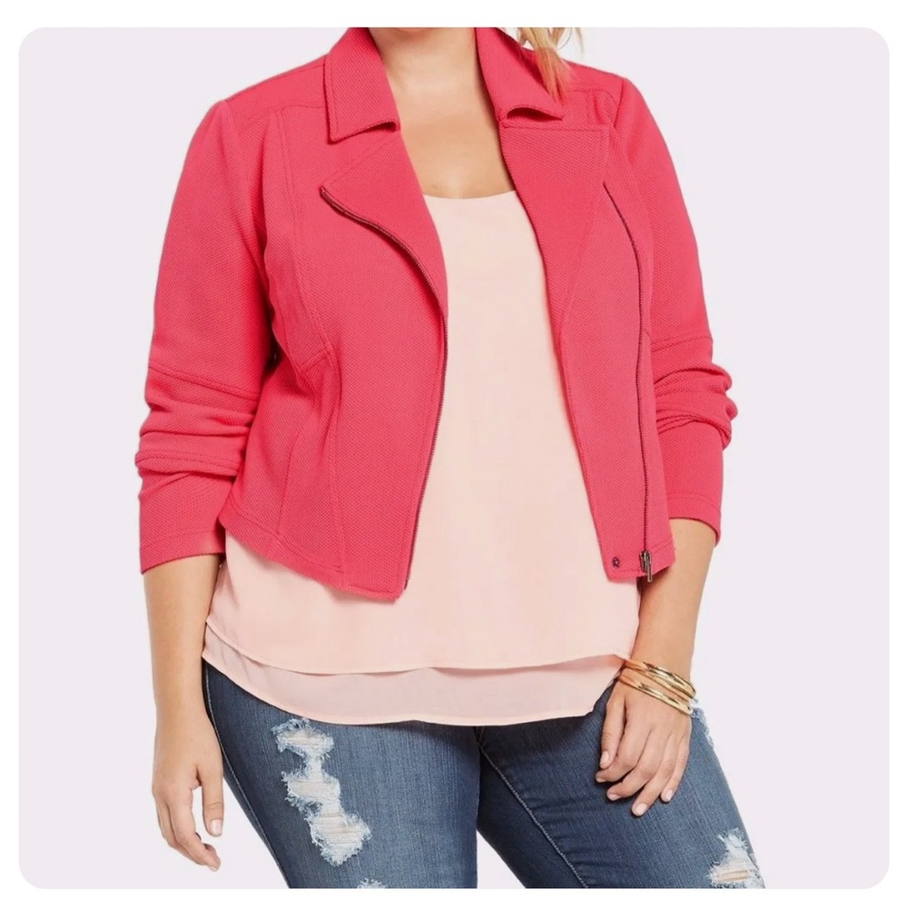 Torrid Textured Knit Stretchy Moto Jacket Pink - EUC
